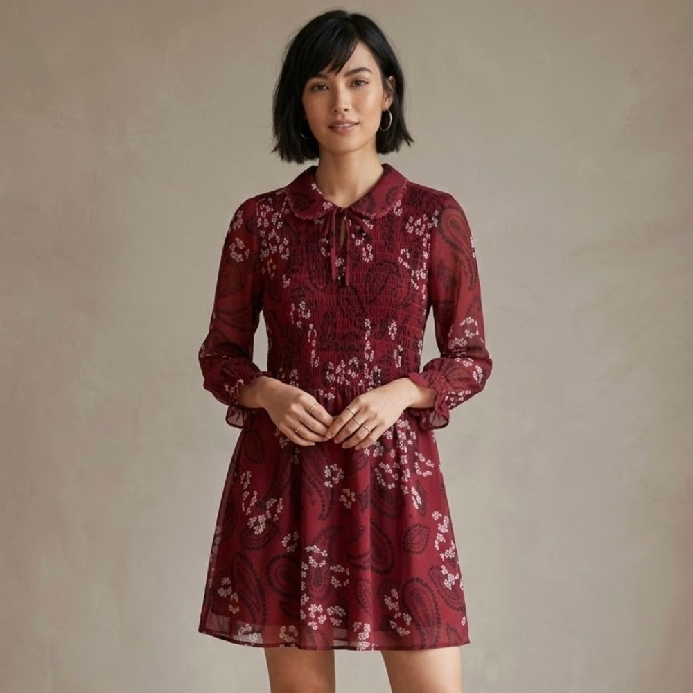 Abercrombie & Fitch Size Small Smocked Mini Dress Peter Pan Collar Dark Academia